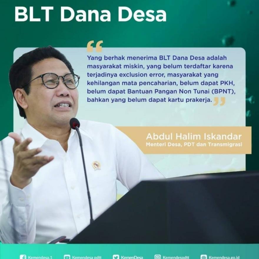 Pemerintah melalui Kementerian Desa PDTT memprioritaskan Dana Desa digunakan untuk BLT